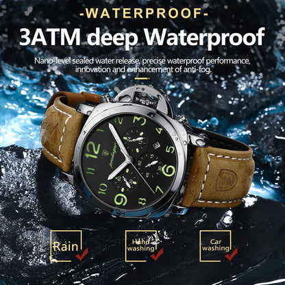 POEDAGAR Top Luxury Fashion Watch For Men Waterproof Luminous Chronograph Man Watch Leather Military Men's Quartz Watches Reloj