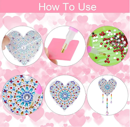 1 Acrylic Double-sided Super Flash Crystal Diamond Painting Captures Scenery Sun Moon Heart Tree Pattern DIY Wind Chimes
