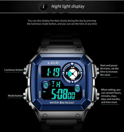LIGE 2023 NEW Luxury Brand Men Watch Military Digital Watches Sport Wristwatch Mens Waterproof Clock Male Relogio Masculino