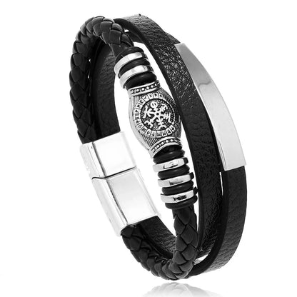 Trendy Leather Bracelets For Men Stainless Steel Bracelet 21CM Multilayer Braided Rope Bracelets for Male Jewelry Gifts RELUX.STORE