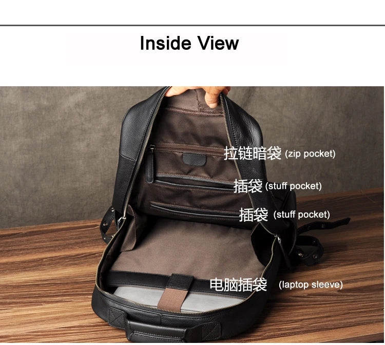 High Quality Fashion Genuine Leather Backpack Men Bagpack Student School Bag Backpack daily male Rucksack large Knapsack Black
