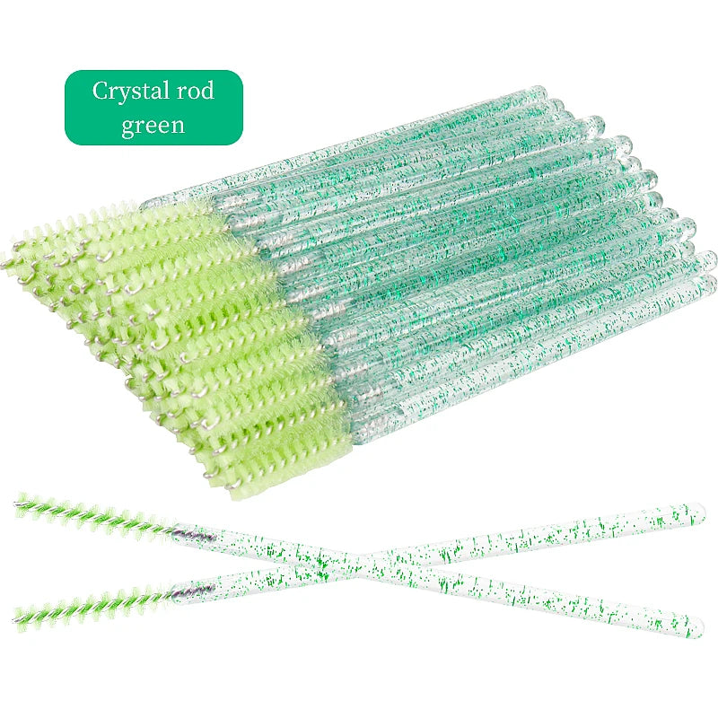 NEW 50Pcs Makeup Eyelash Brushes Disposable Crystal Eyebrow brush Diamond Handle Mascara Wand Applicator Lashes Extension Tools RELUX.STORE