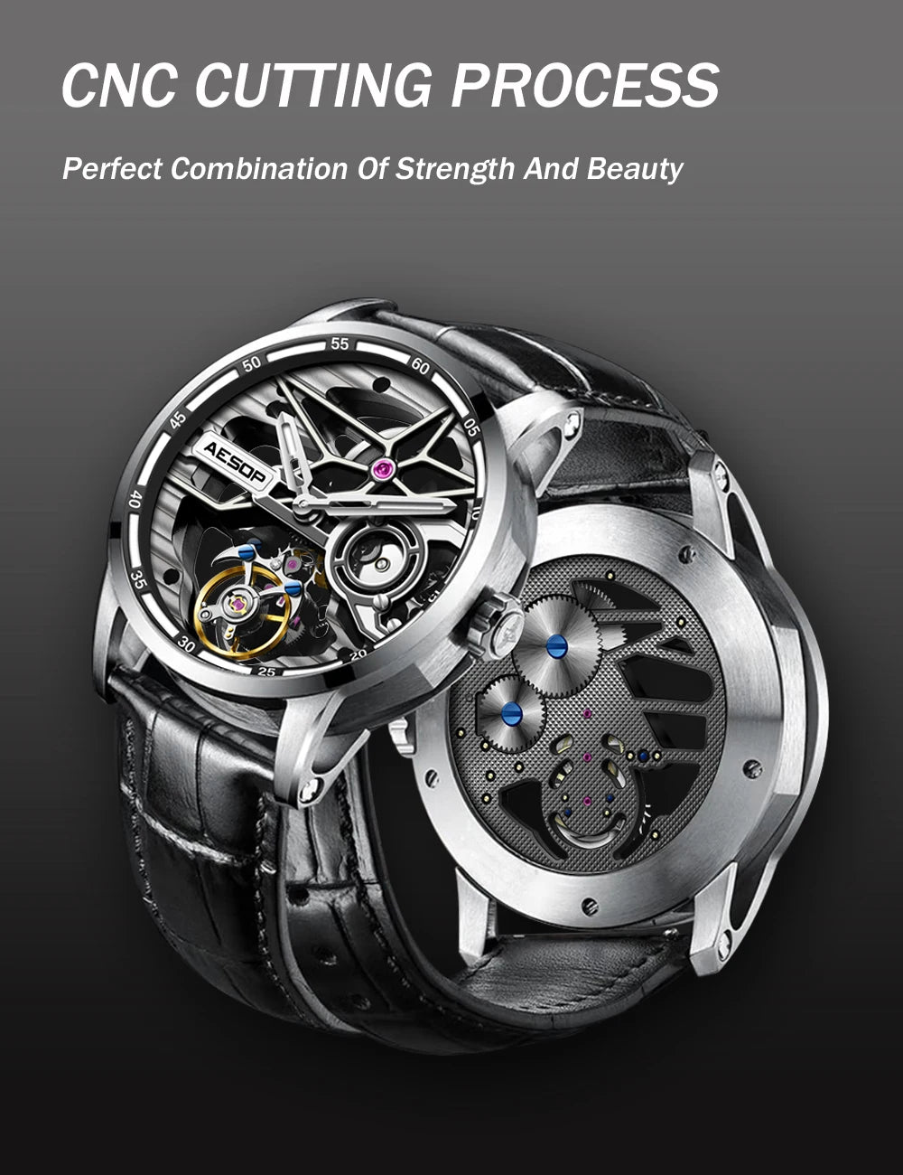 AESOP Men Flying Tourbillon Mechanical Full Skeleton Waterproof Watches Top Brand Luxury Watch for Men Sapphire With Diamond Man