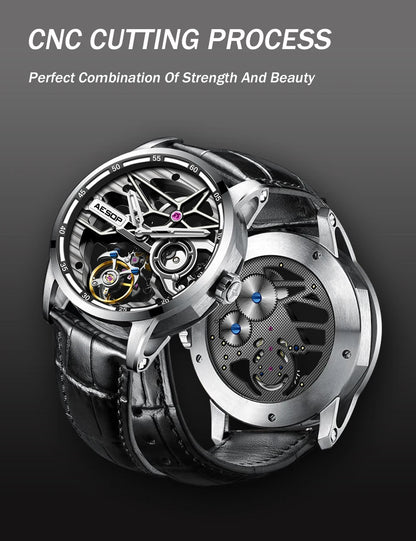 AESOP Men Flying Tourbillon Mechanical Full Skeleton Waterproof Watches Top Brand Luxury Watch for Men Sapphire With Diamond Man