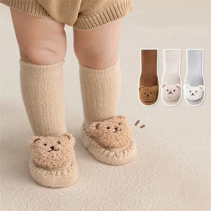 Baby Socks For Girls Boys Shoes Velvet Winter Thicken Warm Cartoon Bear Newborn Floor Sock Non Slip Soft Toddler First Walker