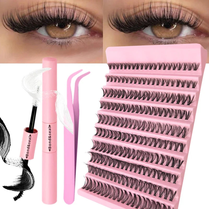 DIY Eyelash Extension Kit Individual Lashes Cluster Mix Lash Clusters with Lash Bond and Seal and Lash Accessories RELUX.STORE