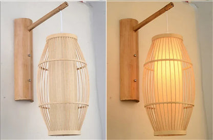 SAMAN Modern Bamboo Art Wall Lamp Bamboo Weaving Creative Living Room Restaurant Bedroom StudyTea Homestay LED Retro Wall Light