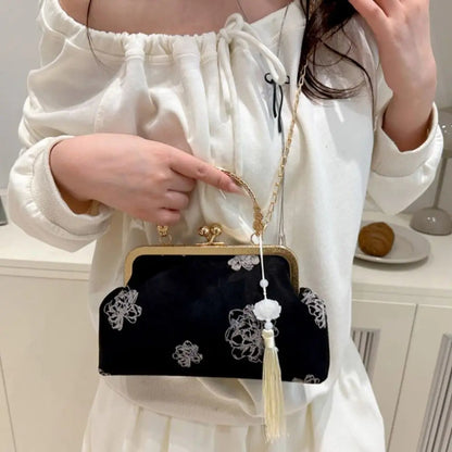 Flower Pattern Chinese Style Handbag Cheongsam Accessories Elegant Hanfu Clutch Bag Single Shoulder with Pendant RELUX.STORE