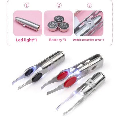 1pcs Hot Sales Portable Stainless Steel Button Cell Smart Design Eyebrow Hair Remove Tweezer with LED Light Makeup Tool RELUX.STORE