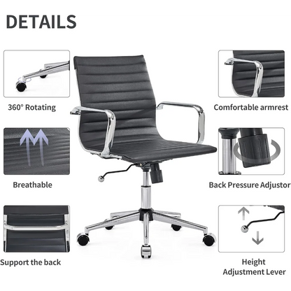 Modern Black Office Chair Computer Desk Chairs Conference Leather Home Office Dsek Chair Mid Back Swivel Chairs