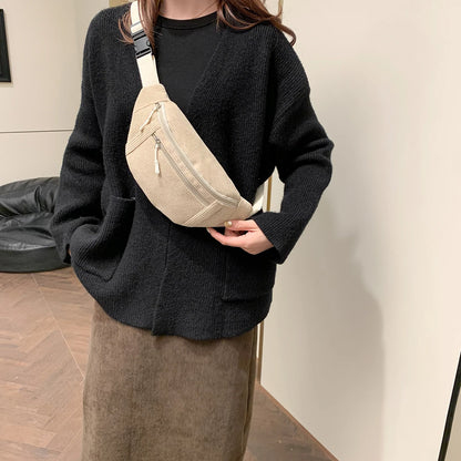Women Waist Bag Corduroy Student Shoulder Handbag Crossbody Chest Breast Bag Fanny Pack Fashion Phone Female Bum Belt Purse