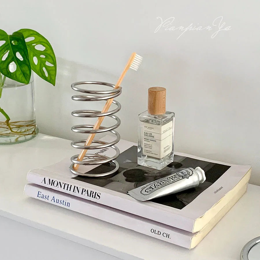 Stainless Steel Toothbrush Holder Bathroom Accessories Tool Toothpaste Makeup Brush Storage Rack Home Decoration Brush Holder