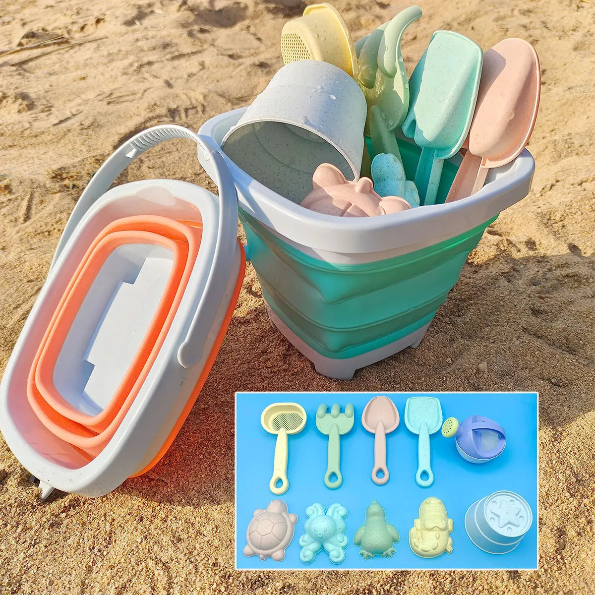 11/5/1 PCS Beach Sand Play Water Set Folding Bucket Summer Toys for Children Kids Outdoor Game Sandbox Accessories Color Random - RELUX.STORE