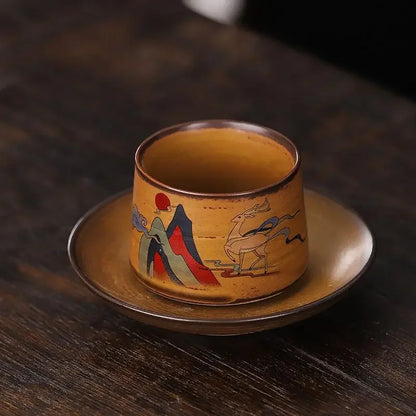 Handmade Ceramic Coffee Mug with Wooden Handle - Retro Tea Cup, Office Water Cup Filter Design, Unique Birthday Gift