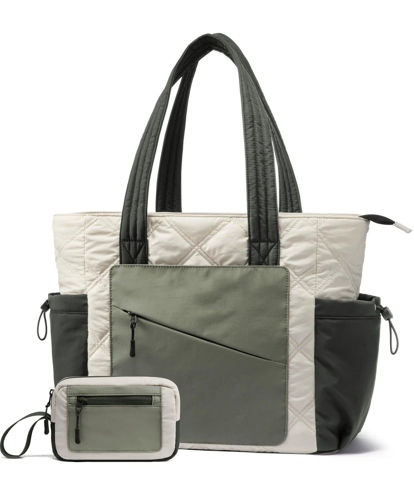 LOVEVOOK Tote Bag for Women, Puffer Bag and Work Bags with Zipper for Travel, Daily, School, Quilted Nurse Shoulder, 2pcs