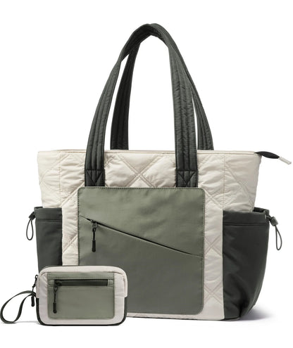 LOVEVOOK Tote Bag for Women, Puffer Bag and Work Bags with Zipper for Travel, Daily, School, Quilted Nurse Shoulder, 2pcs