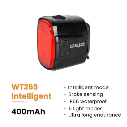 GlYO Auto Brake Sensing Bicycle Tail Light -USBRechargeable, lP66 Waterproof LED WarningLight for MTB & Road Bike Night Safety