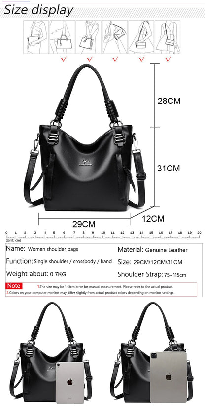 Luxury Soft Genuine Leather Handbag Fashion Women Shoulder Messenger Bag Solid Color Cowhide Tote Fashion Female Crossbody Sac RELUX.STORE
