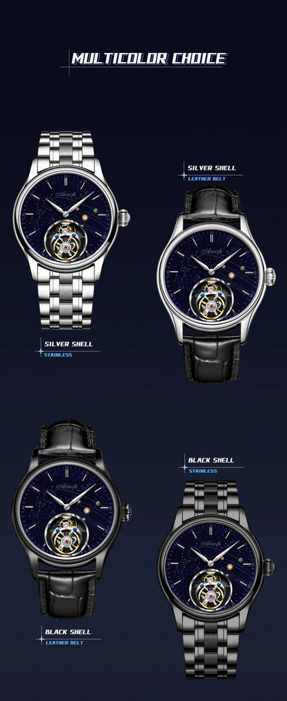 AESOP Mens Luxury Real Flying Tourbillon Mechanical Sapphire Waterproof Watch Skeleton Watches for Men Wristwatches Male 2025 A
