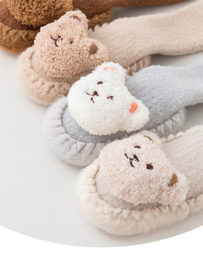 Baby Socks For Girls Boys Shoes Velvet Winter Thicken Warm Cartoon Bear Newborn Floor Sock Non Slip Soft Toddler First Walker
