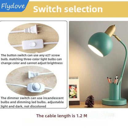 Nordic Iron Art LED Macaron Desk Lamp Eye Protection Dimming Metal Pen Holder Table Lamp Living Room Bedroom Home Decor Lighting