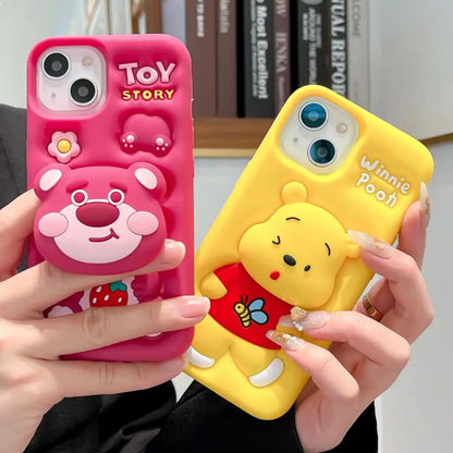 For iPhone 15 Pro Max 16 11 12 Pro 13 14 Pro Max 13Pro 3D Stitch Kitty Face Grip Tok Holder Cartoon Silicon Soft Phone Case