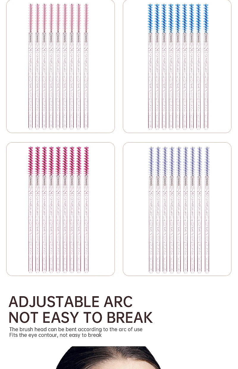 NEW 50Pcs Makeup Eyelash Brushes Disposable Crystal Eyebrow brush Diamond Handle Mascara Wand Applicator Lashes Extension Tools RELUX.STORE