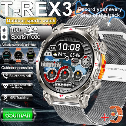2025 New Military AMOLED HD SmartWatch 650Mah Battery GPS Compass 5ATM Waterproof Tactics 100+ Sport BT call Smart Watch For Men