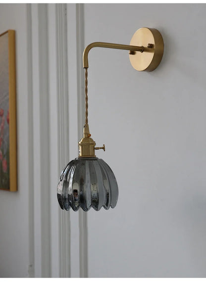 Modern Japanese Retro Floral Glass Wall Lamp Modern Simple Bedside Lamp For Bedroom Study Led Mirror Light Nordic Wall Sconce