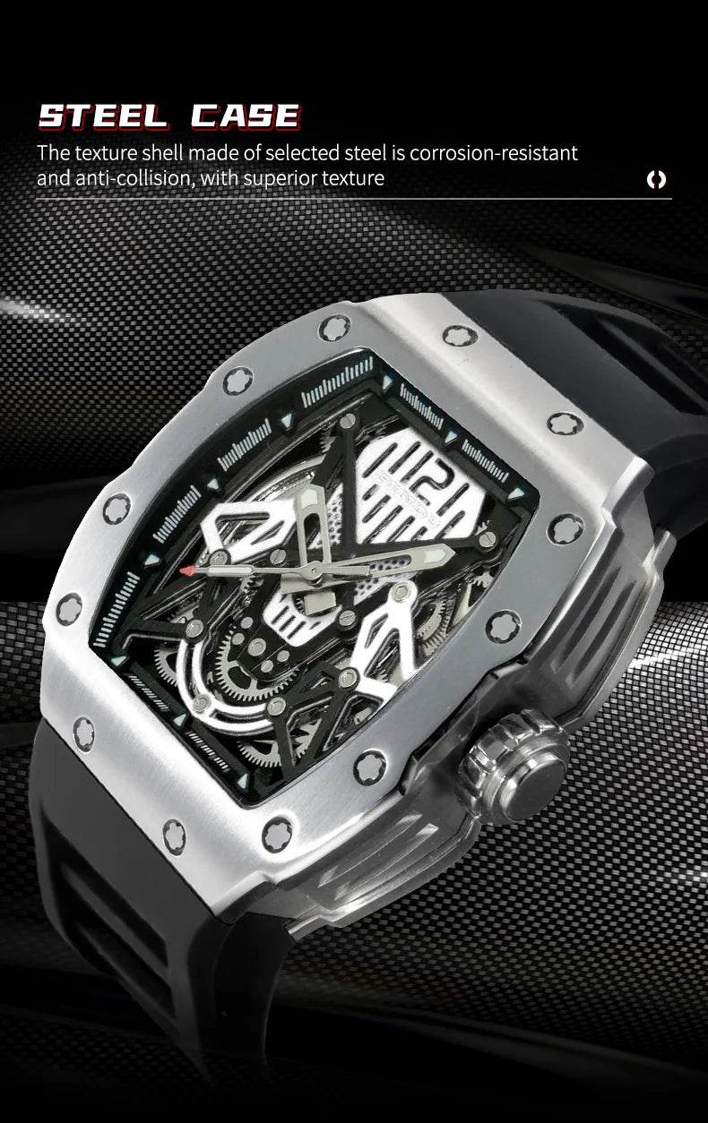 PINDU New Men Watch 50 Meter Waterproof Stainless Steel Case Luminous Sapphire mirror Dial Fashionable Men Mechanical Watch