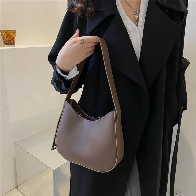 New Trendy and Fashionable Shoulder Underarm Bag PU Leather Solid Color Tote Handbag Luxury Brand Female Portable Shoulder Bag RELUX.STORE