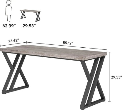 Writing Computer Desk, 55 inch Heavy Duty Study Desk with Z-Shaped Metal Leg, Grey