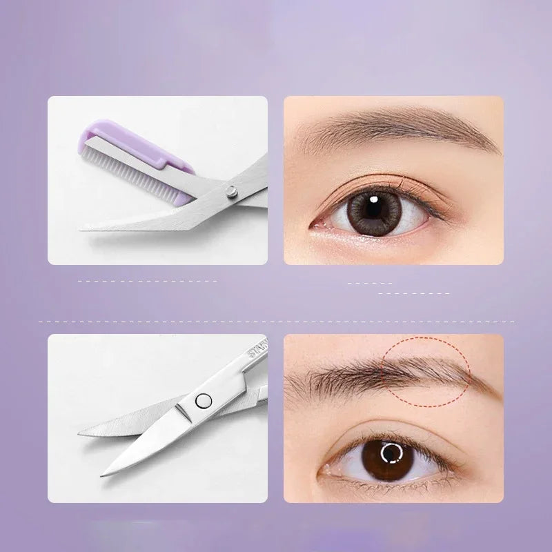 Private Label 3Pcs/Set Makeup Tools Portable Eyebrow Trimming Set Eyebrow Razor Eyebrow Scissors with Comb RELUX.STORE