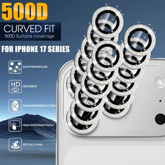For iPhone 17 Pro Max 17Air 16 Metal Glitter Bling Lens Film HD Glass Camera Protective Cap For iPhone15 Camera Protector Ring RELUX.STORE