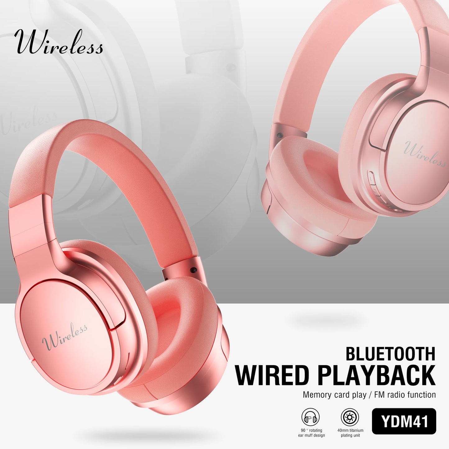 Bluetooth Wireless Over-Ear Headphones with 48H Playtime and with Microphone, HiFi Stereo Foldable Lightweight Headphones for de