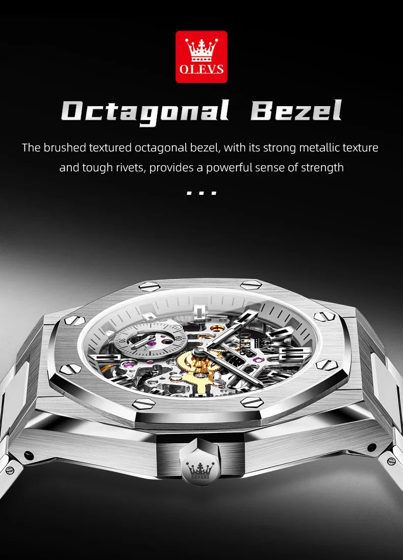 OLEVS Men's Watch Top Brand Luxury Hollowing Automatic Mechanical Watch Waterproof Luminous Watch for Men Gift Clock