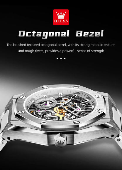 OLEVS Men's Watch Top Brand Luxury Hollowing Automatic Mechanical Watch Waterproof Luminous Watch for Men Gift Clock