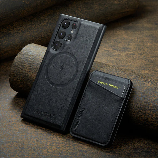 2 In 1 Magsafe Magnetic Leather Flip Phone Case for Samsung S25 S24 S23 S22 Ultra Plus FE Wallet Cover Cards Holder Pocket Cover