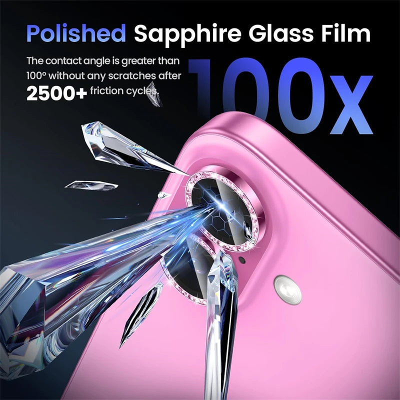 2-3Pcs Pink Glitter Bling Metal Tempered Glass Camera Lens Protector For IPhone 17 16 15 14 13 Pro Max Plus Full Cover Accessory RELUX.STORE