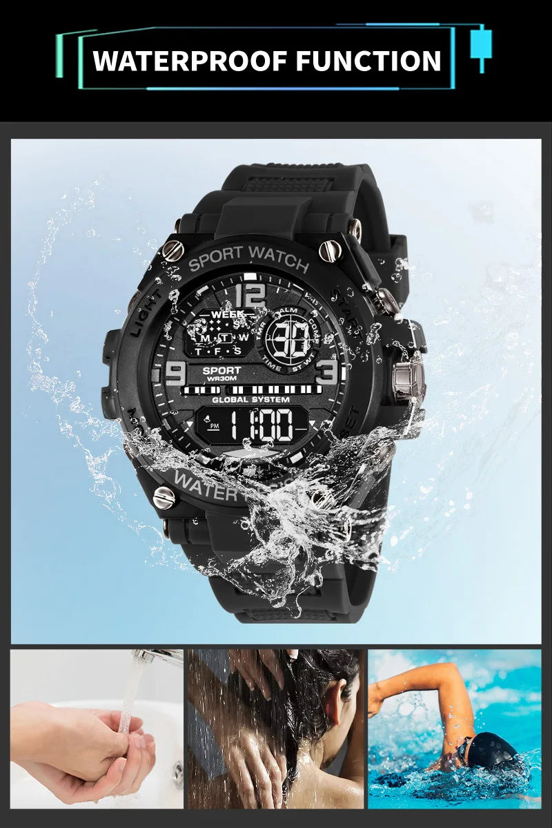 Multifunction Men's Sports Watch Waterproof Luminous Alarm Clock Outdoor Fitness Digital Watch Electronic Wristwatch for Man Kid