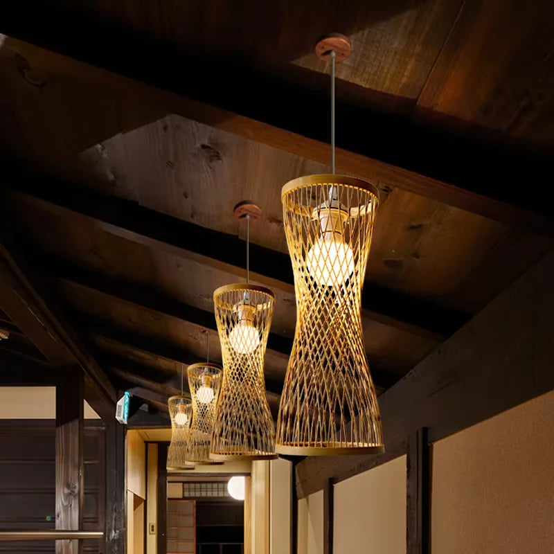 17CM Hanging Chandeliers Lamp Rattan Woven Japanese Style Lights for Home Cafe Bar Decorate Restaurant Chinese Style RELUX.STORE