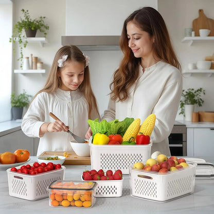 Fruit Storage Containers for Fridge Produce Containers with Removable Fruit Washing Bowl with Strainer for Salad Berry Lettuce RELUX.STORE