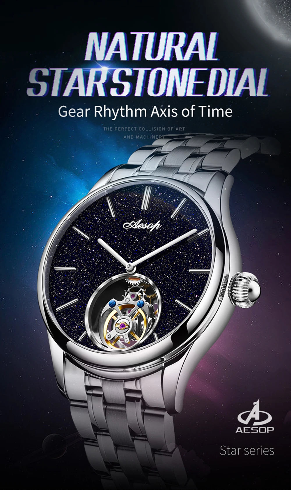 AESOP Mens Luxury Real Flying Tourbillon Mechanical Sapphire Waterproof Watch Skeleton Watches for Men Wristwatches Male 2025 A
