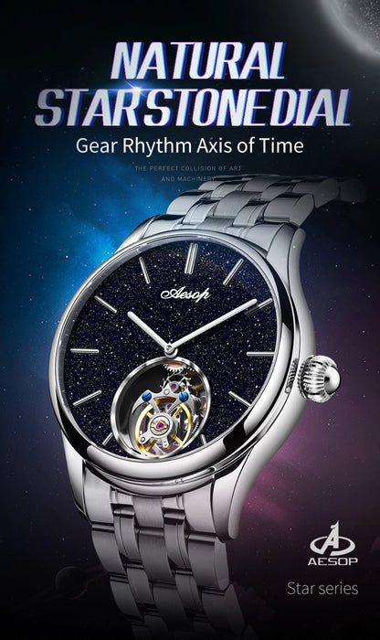 AESOP Mens Luxury Real Flying Tourbillon Mechanical Sapphire Waterproof Watch Skeleton Watches for Men Wristwatches Male 2025 A