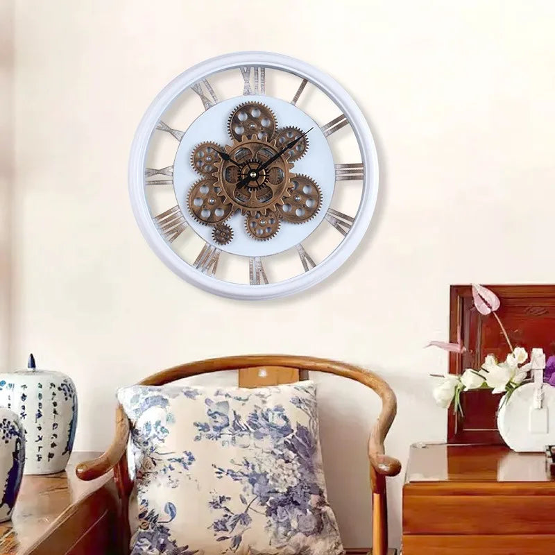 Industrial Gear Wall Clock with Rotating Gear Decoration - Antique Style and Quiet Movement RELUX.STORE