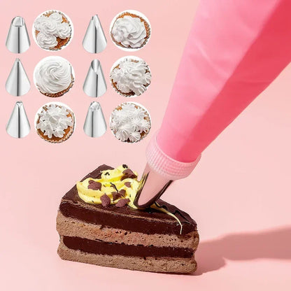 Multifunctional Cake Decorating Tools Silicone Pastry Bag Stainless Steel Cake Mouth Reusable Silicone Bag Tools Pastry Nozzle