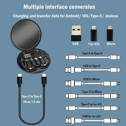 PD 60W Multifunctional USB Type C Data Cable Set Fast Charging For IPhone Xiaomi Charger Storage Box Adapter Card Pin Travel Box RELUX.STORE