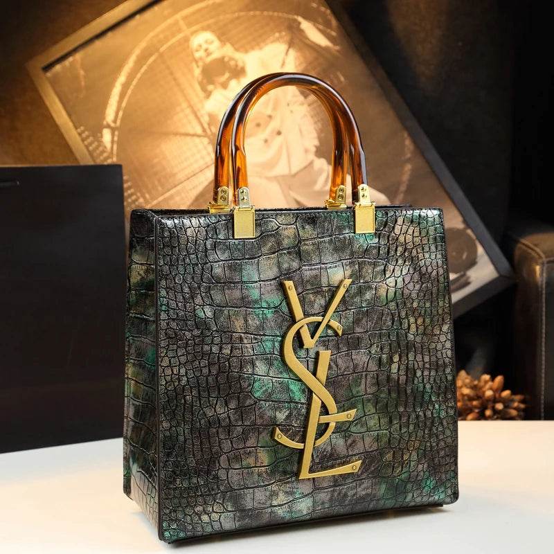 2025 New Arrival All-match Crocodile Pattern Atmospheric Middle-aged Women's Bag Large Capacity Portable Tote Bag Handbags RELUX.STORE