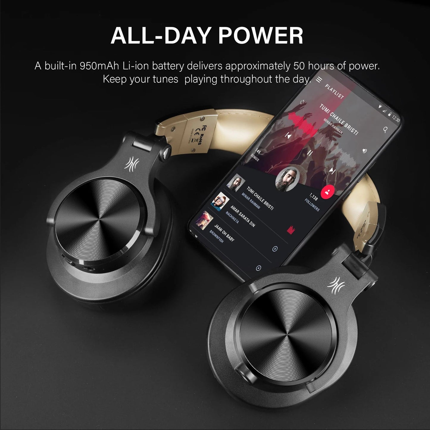 Oneodio Fusion A70 Wireless Bluetooth Headphones Bluetooth 5.2 Headphones Hi-Res Audio Over Ear 72H Playtime Professional Stud RELUX.STORE