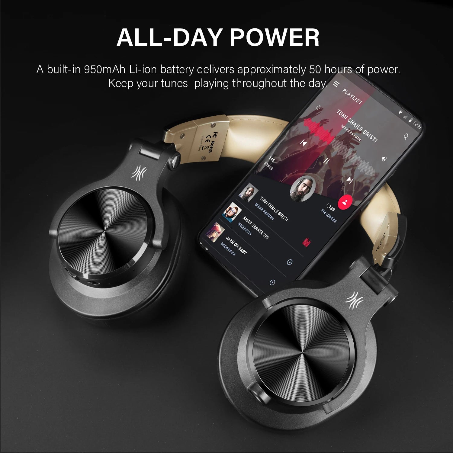 Oneodio Fusion A70 Wireless Bluetooth Headphones Bluetooth 5.2 Headphones Hi-Res Audio Over Ear 72H Playtime Professional Stud RELUX.STORE